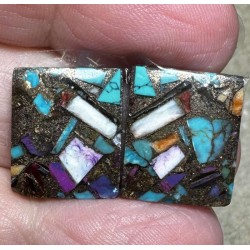 Rectangle 17x14mm Spiny Oyster Turquoise Cabochon Pair 15