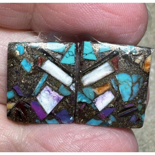 Rectangle 17x14mm Spiny Oyster Turquoise Cabochon Pair 15