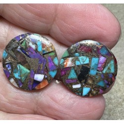 Round 18x18mm Spiny Oyster Turquoise Cabochon Pair 22