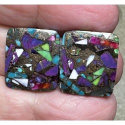 Rectangle 18x16mm Spiny Oyster Turquoise Cabochon Pair 24