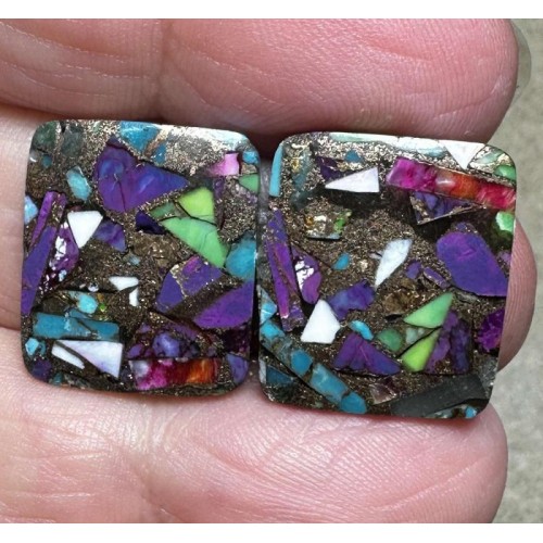 Rectangle 18x16mm Spiny Oyster Turquoise Cabochon Pair 24