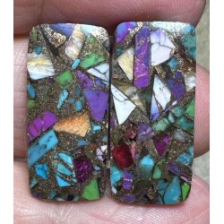 Rectangle 25x11mm Spiny Oyster Turquoise Cabochon Pair 27