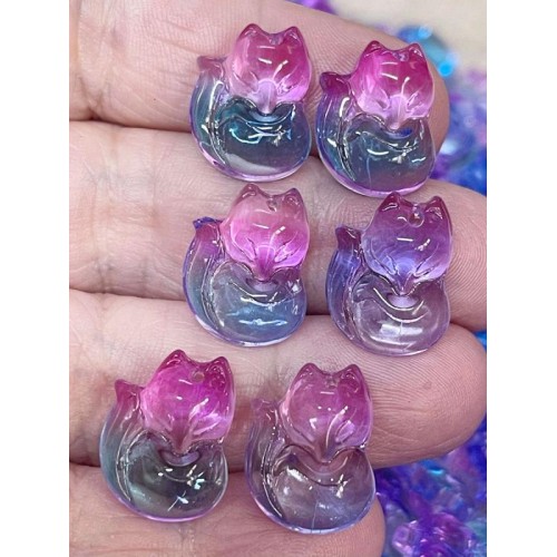 6x Purple and Blue 18mm Glass Fox Beads