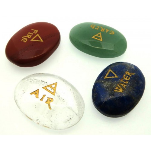 Carved Oval Gemstone Earth Air Fire Water Cabochon Set